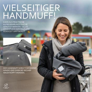 Preview: BAMBINIWELT Kinder Beinwärmer Beinabdeckung für Fahrradsitz, mit zusätzlichem Handmuff, kuscheliges Microflees, wind- und wasserabweisend